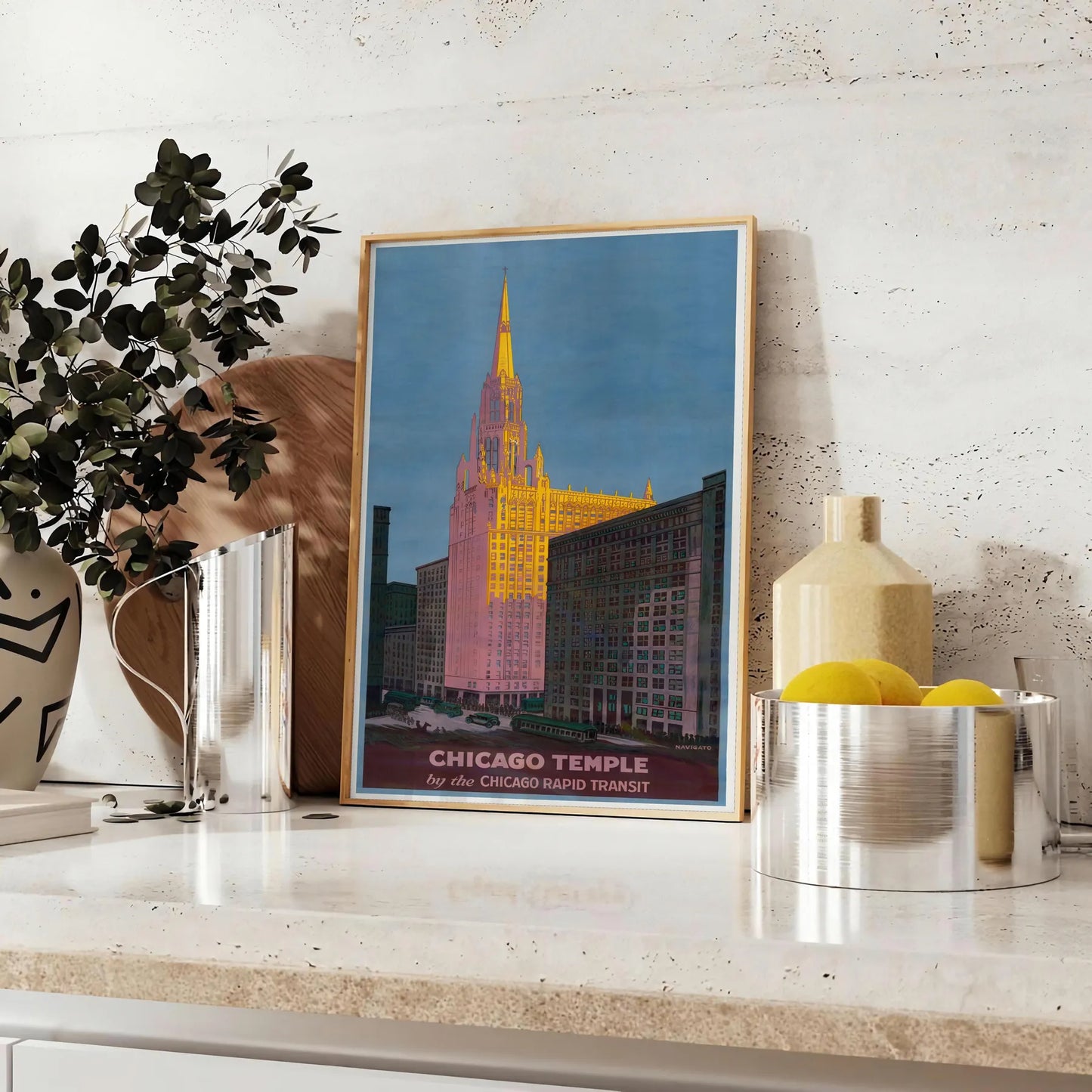 allure Chicago Temple travel poster striking piece gray black city timeless elegance wall art thoughtful gift compelling artwork space standalone print
