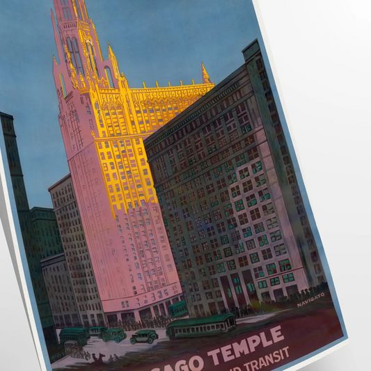 allure Chicago Temple travel poster striking piece gray black city timeless elegance wall art thoughtful gift compelling artwork space standalone print
