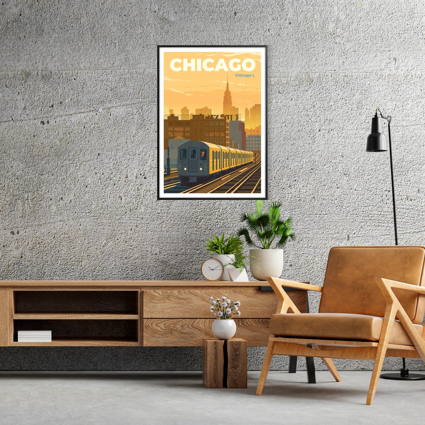 vibrant essence Chicago stunning white green poster wall art eye gift print city spirit elegance style space sophisticated artwork frame