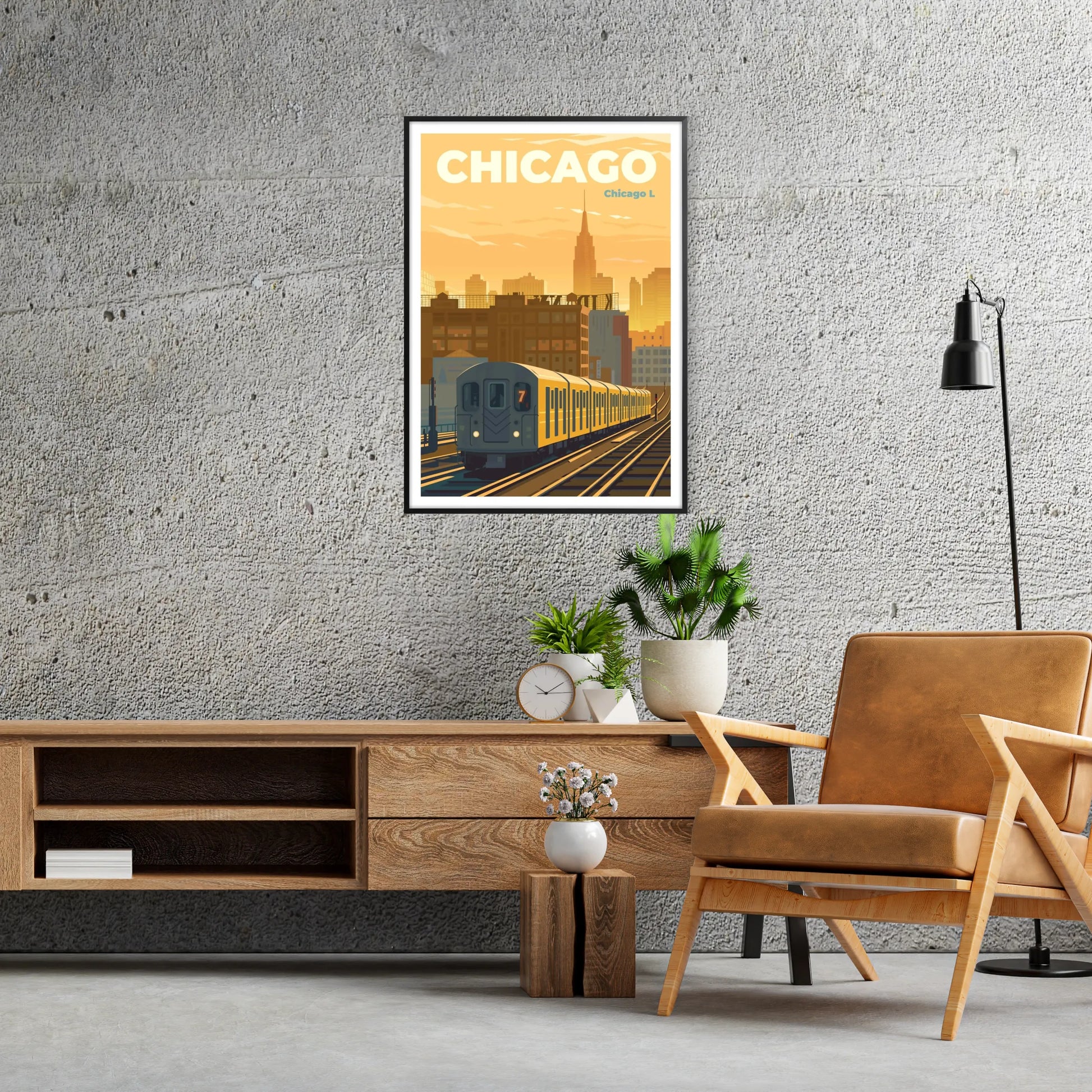 vibrant essence Chicago stunning white green poster wall art eye gift print city spirit elegance style space sophisticated artwork frame