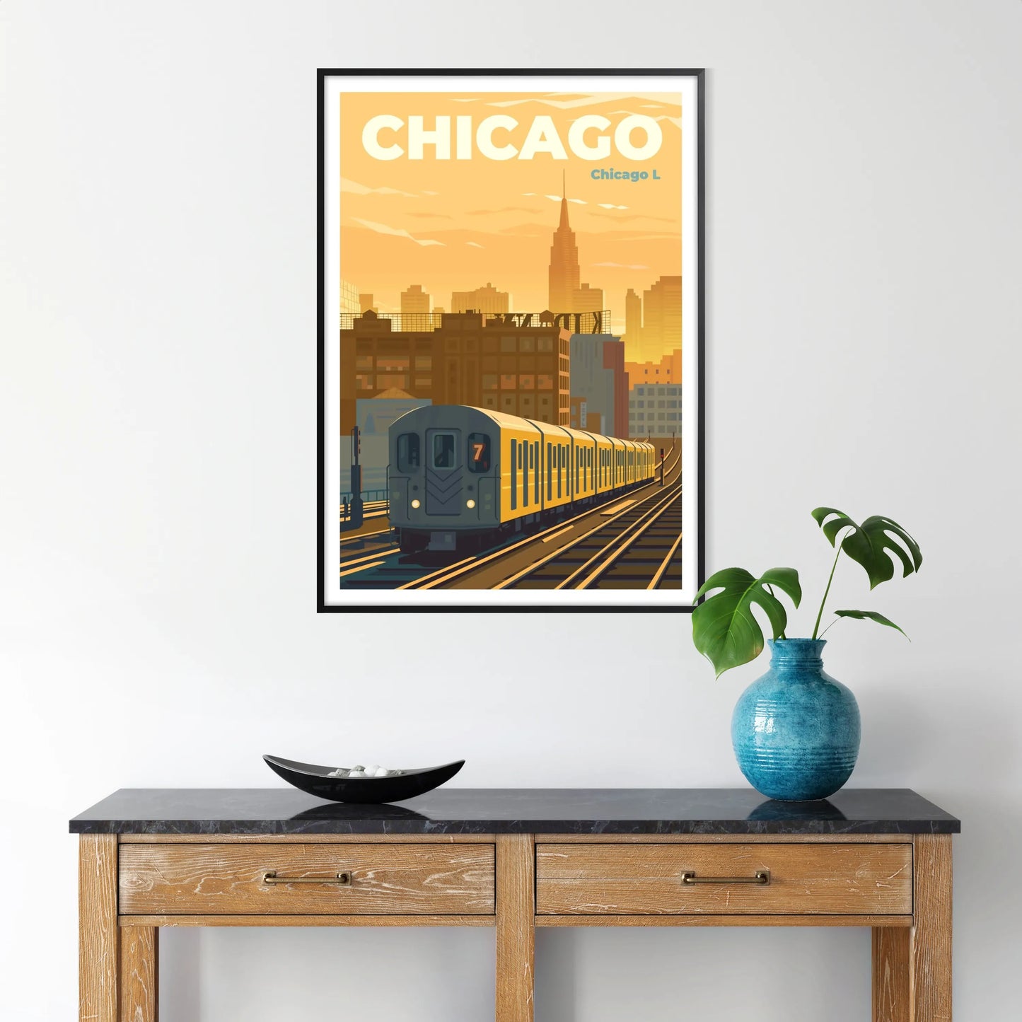 vibrant essence Chicago stunning white green poster wall art eye gift print city spirit elegance style space sophisticated artwork frame