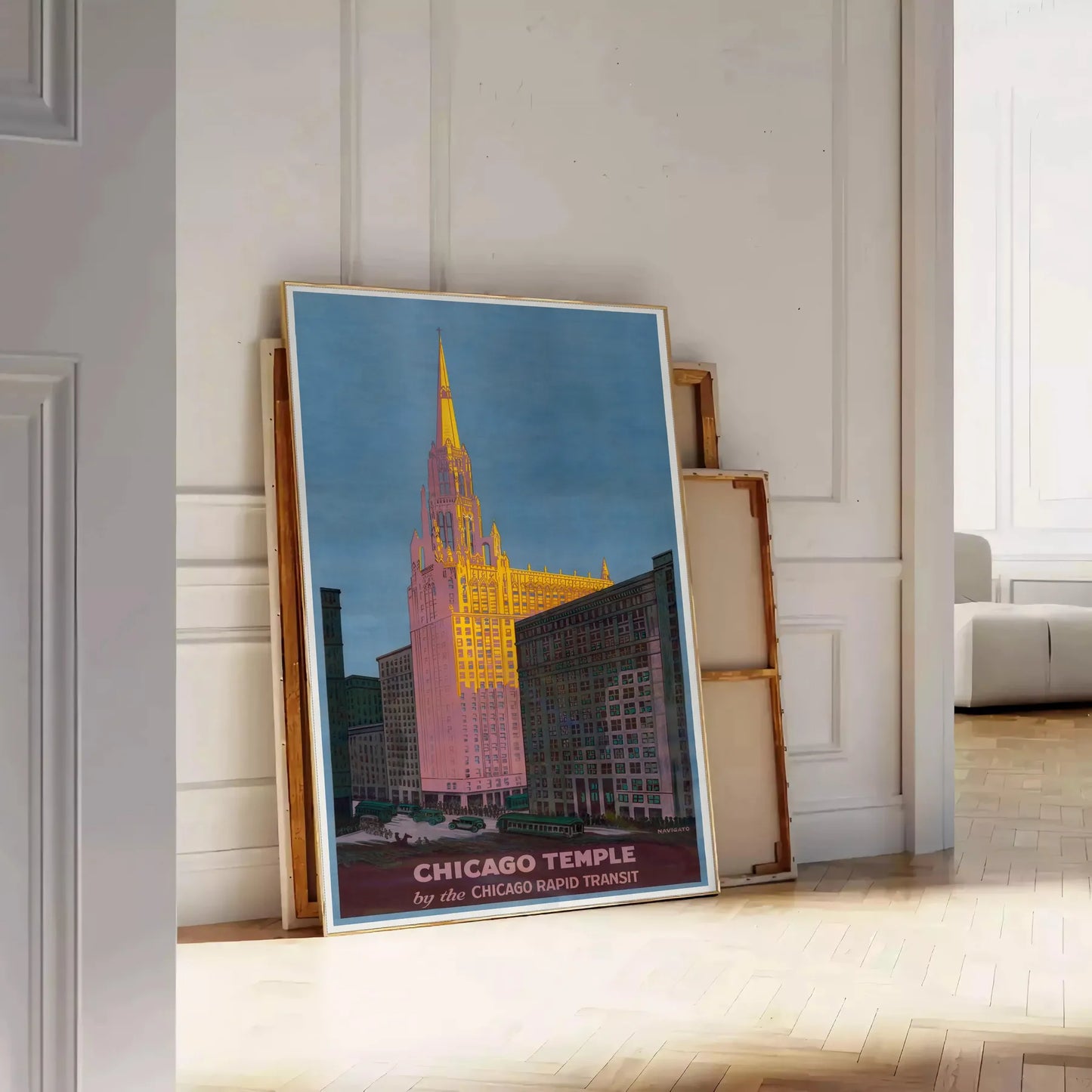 allure Chicago Temple travel poster striking piece gray black city timeless elegance wall art thoughtful gift compelling artwork space standalone print