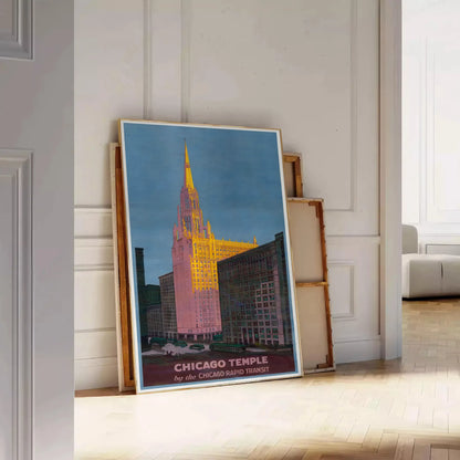 allure Chicago Temple travel poster striking piece gray black city timeless elegance wall art thoughtful gift compelling artwork space standalone print