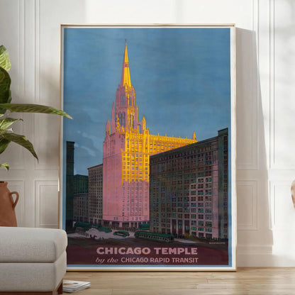allure Chicago Temple travel poster striking piece gray black city timeless elegance wall art thoughtful gift compelling artwork space standalone print