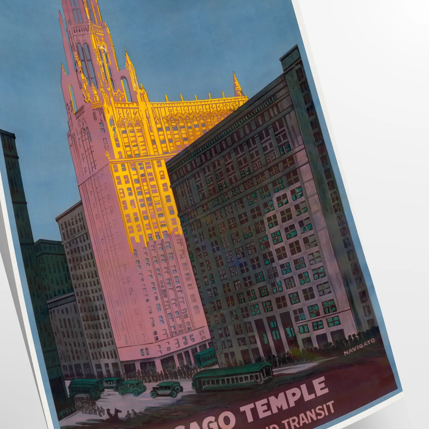 allure Chicago Temple travel poster striking piece gray black city timeless elegance wall art thoughtful gift compelling artwork space standalone print