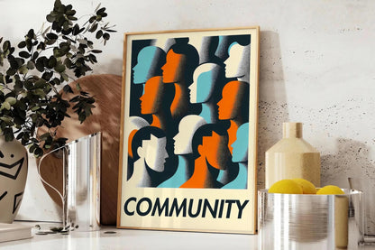 space vibrant Community Dance poster bold orange green hues lively wall art essence unity rhythm ideal gift stunning print room unframed artwork today